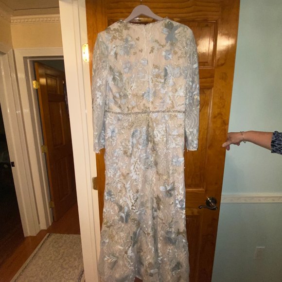 Mac Duggal - 11174 Long Sleeve Floral Accented Long Gown in Ice Blue - Picture 6 of 10